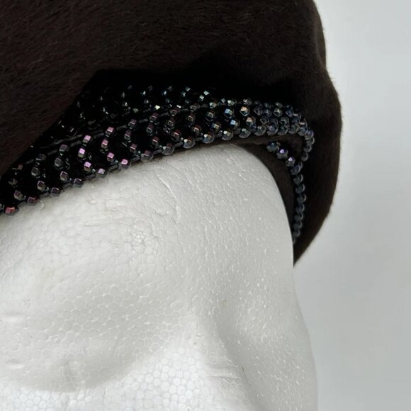 Vintage 1950s Christian Dior Chapeaux Fur Felt Beret Beaded Trim Sz 22 main image 2